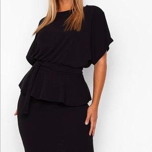 NWT Boohoo Peplum Dress Mid Knee Legth